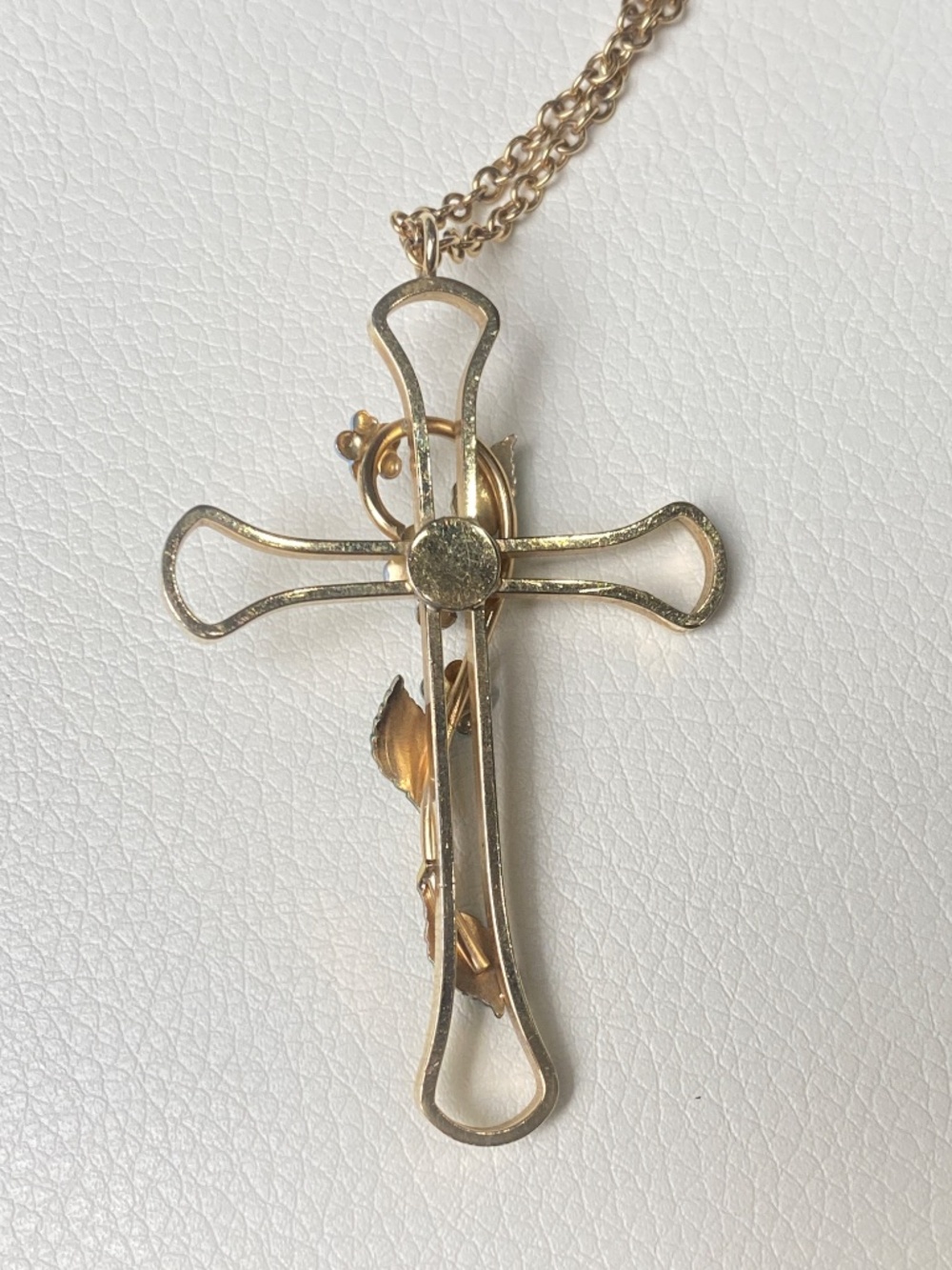Vintage Krementz Forget Me Not Enamel Cross Necklace Genuine Pearl Box Papers - Picture 3 of 8